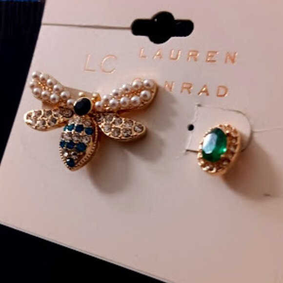 LC LAUREN CONRAD Contemporary Gold Multicolor Crystal + Queen Bee Stud Earrings - Picture 3 of 4